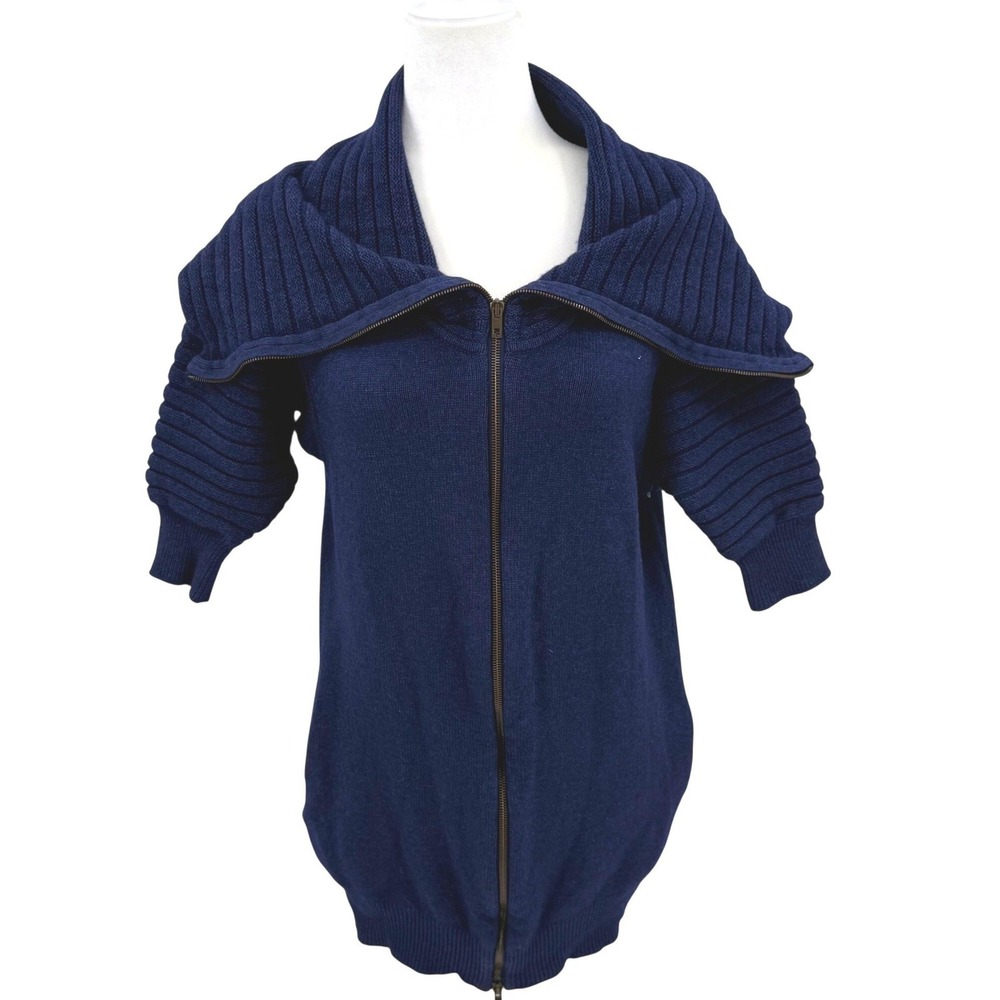 Stella McCartney Navy Wool Silk Cashmere Zip Cardigan Shawl Collar Italy 42